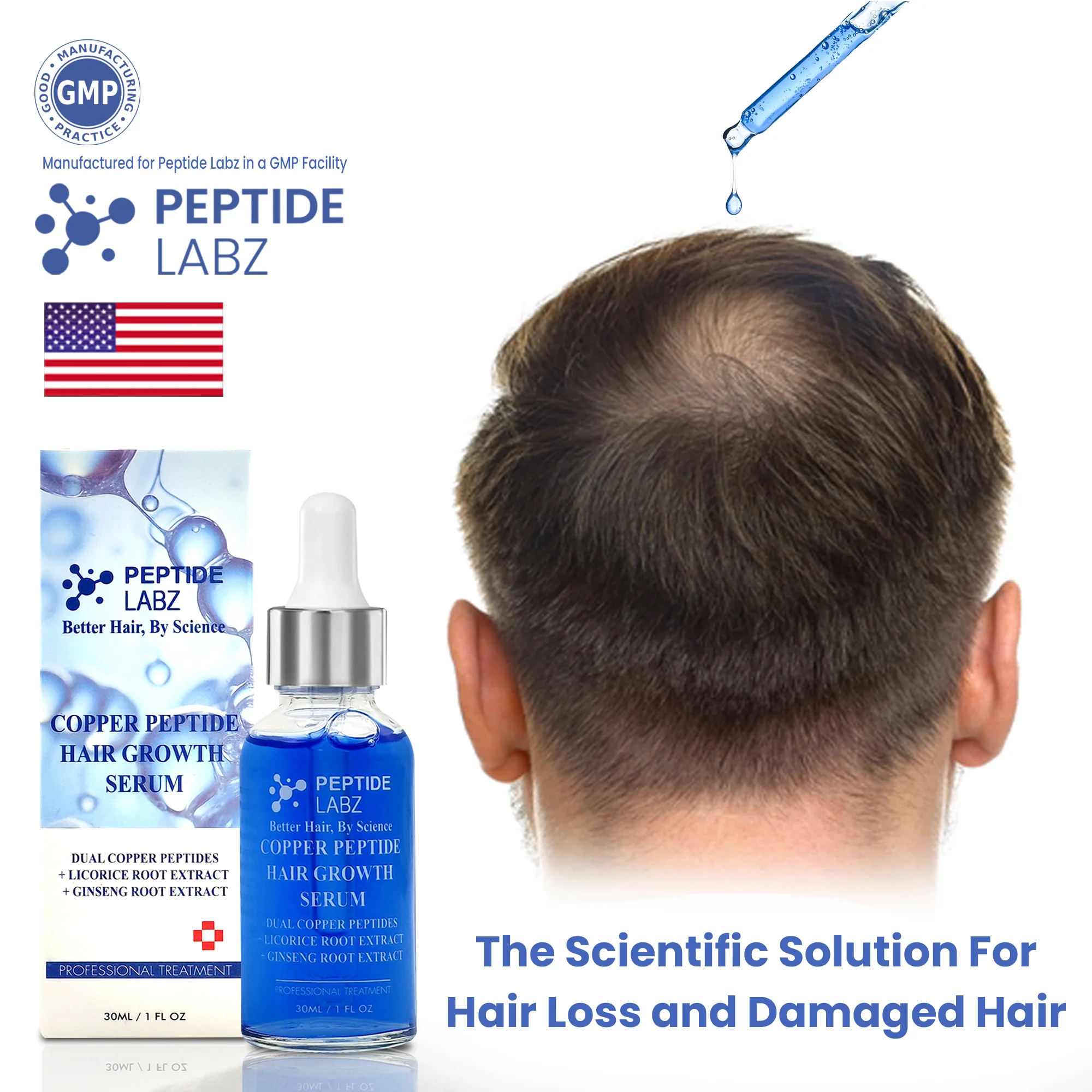 Copper Peptide Hair Growth Treatment Serum, GHK-Cu and AHK-Cu, Licorice Extract,1oz - Image 3