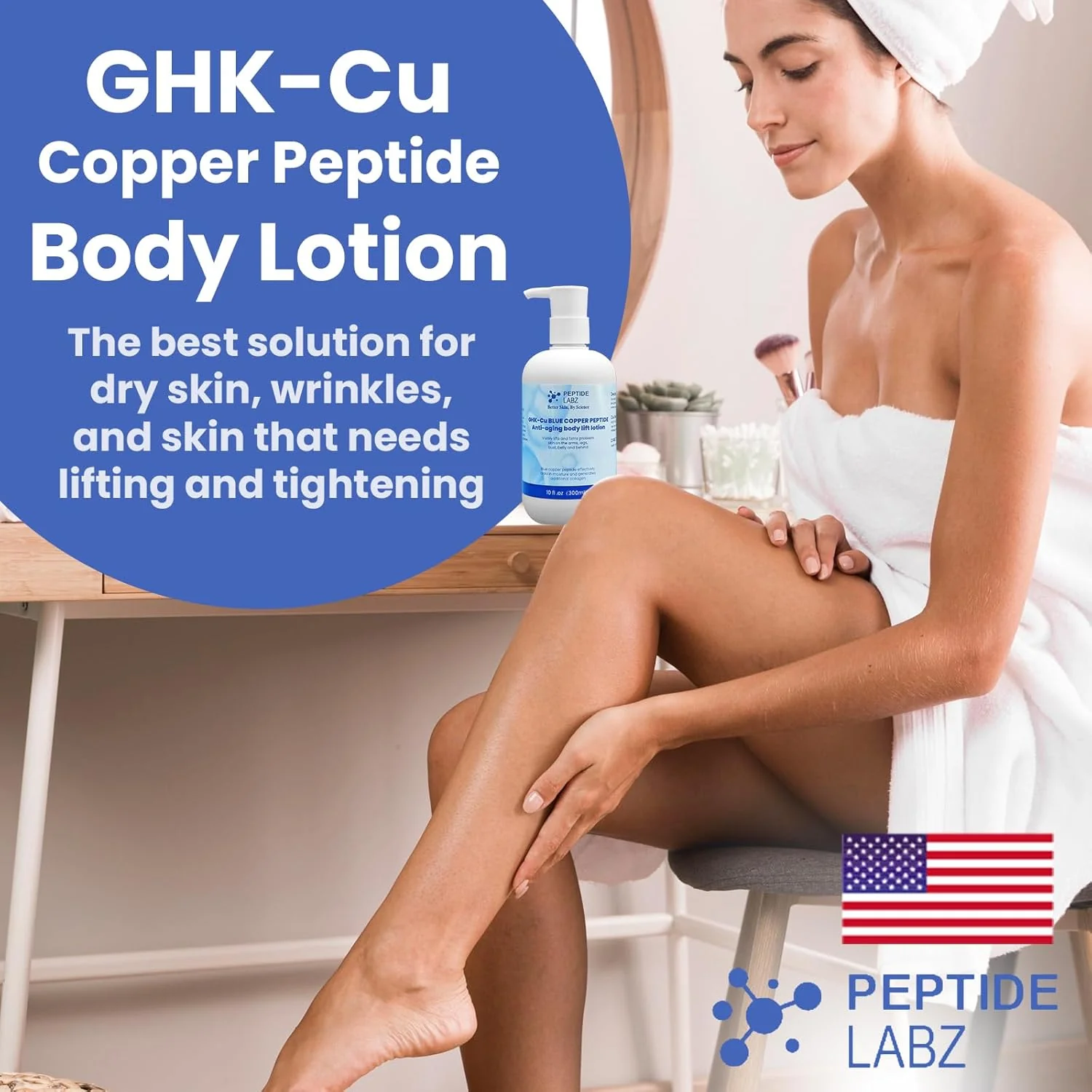 Copper Peptide & Hyaluronic Acid - Body Lotion - Anti-Aging, Skin Firming & Hydrating Formula, 10 Fluid Ounce - Image 3