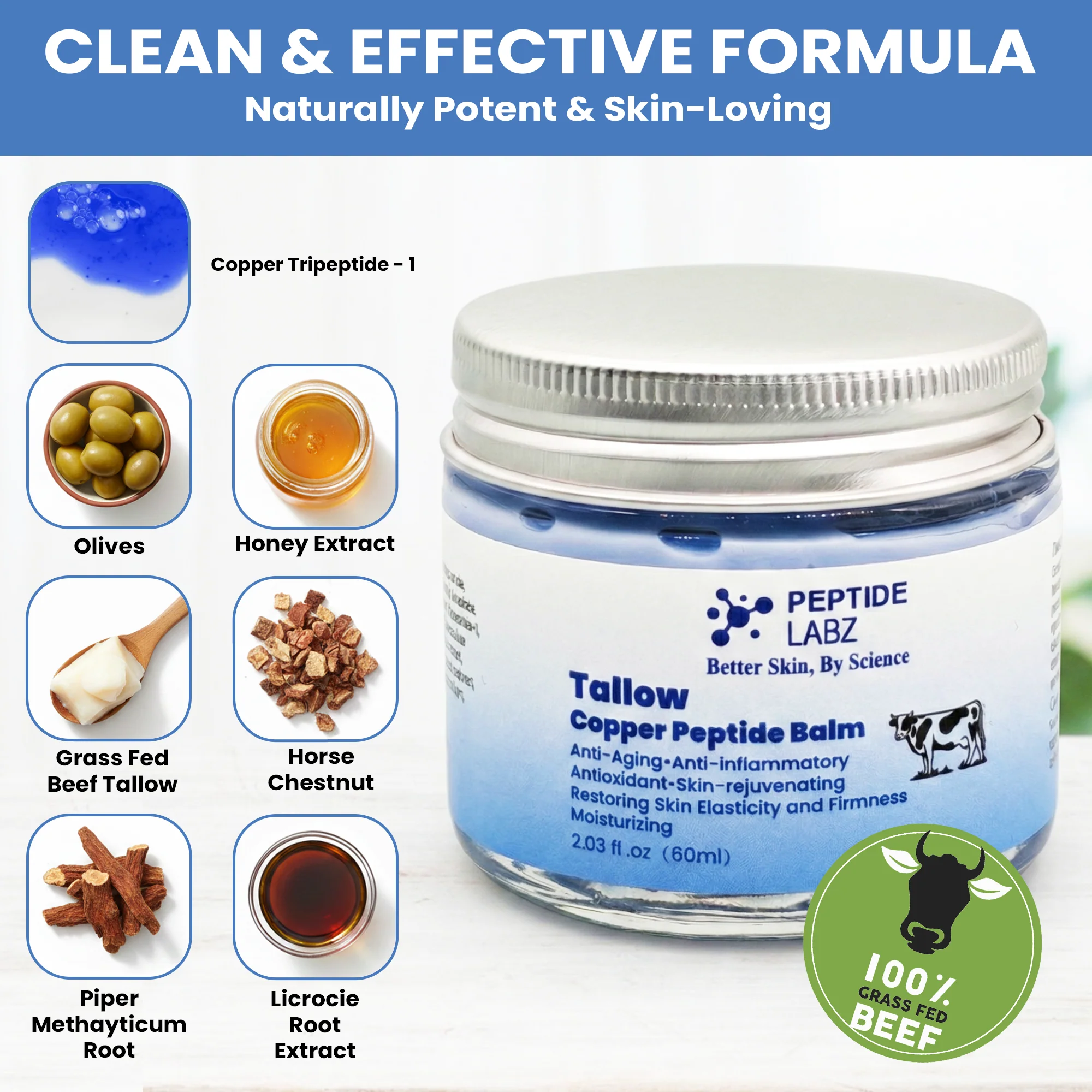 Copper Peptide Tallow Balm – Copper Tripeptide-1 (GHK-Cu), Grass-Fed Tallow, Honey Extract & Licorice Root - Image 6