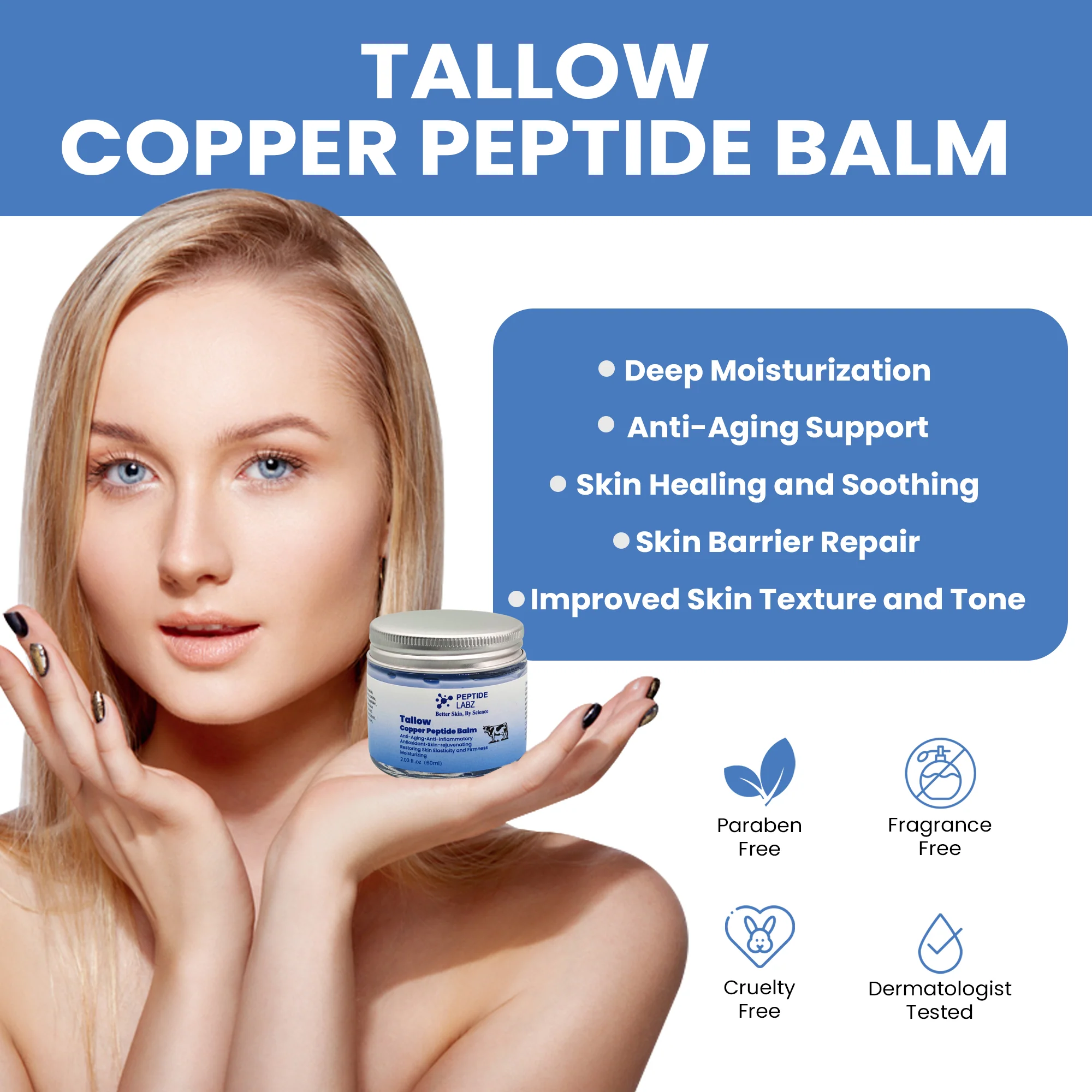Copper Peptide Tallow Balm – Copper Tripeptide-1 (GHK-Cu), Grass-Fed Tallow, Honey Extract & Licorice Root - Image 7