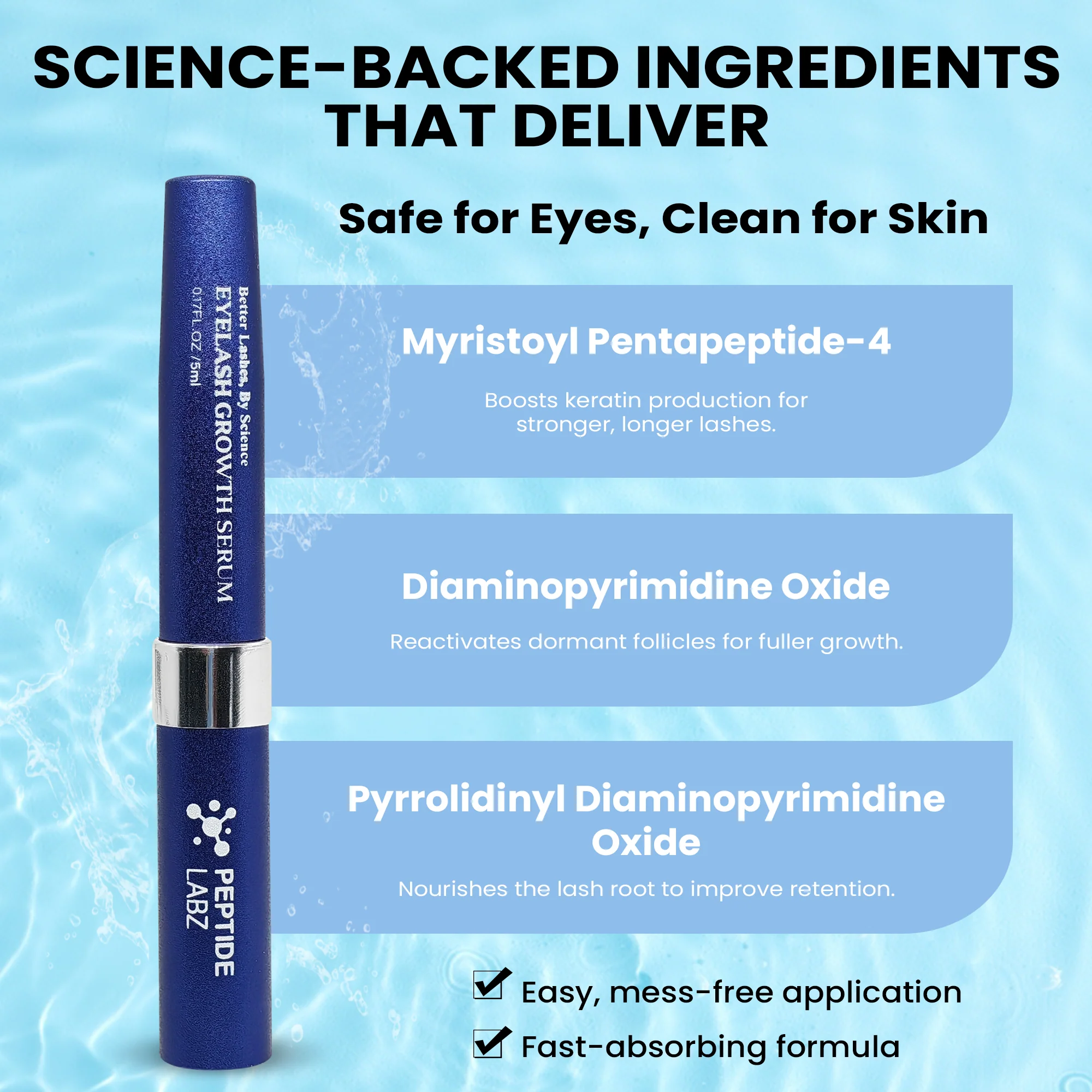Eyelash Growth Serum with Myristoyl Pentapeptide-4, Keratin & Diaminopyrimidine Oxide – Peptide Labz - Image 3