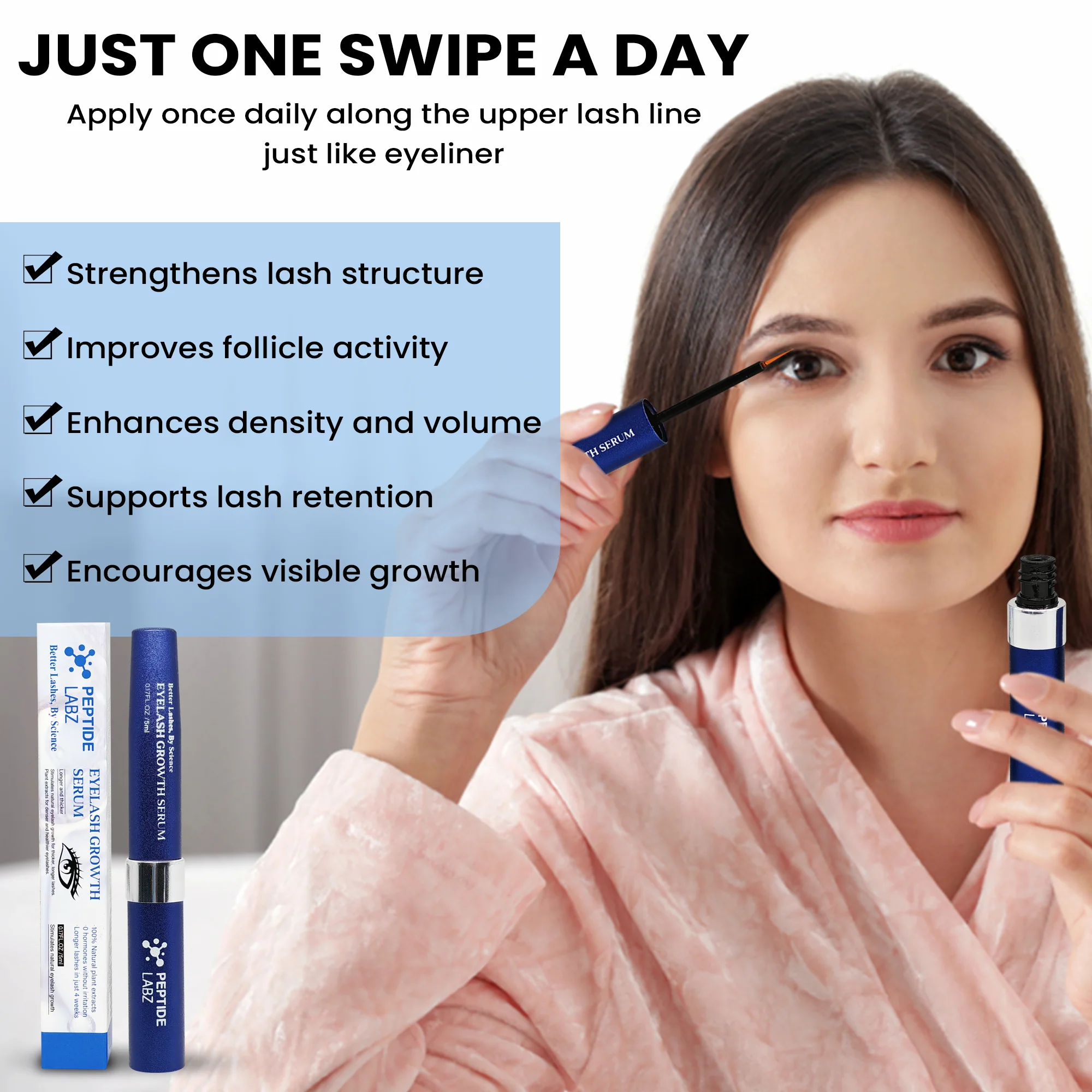 Eyelash Growth Serum with Myristoyl Pentapeptide-4, Keratin & Diaminopyrimidine Oxide – Peptide Labz - Image 4